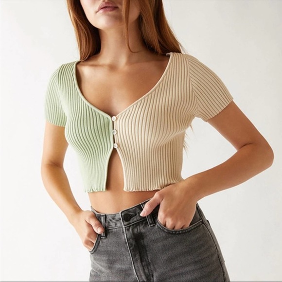 Kendall & Kylie Tops - Kendall & Kylie Double Trouble cropped Cardigan ribbed baby tee knit green small